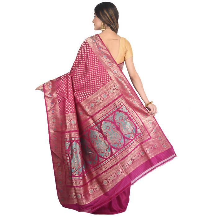 Magenta handwoven swarnachari silk saree