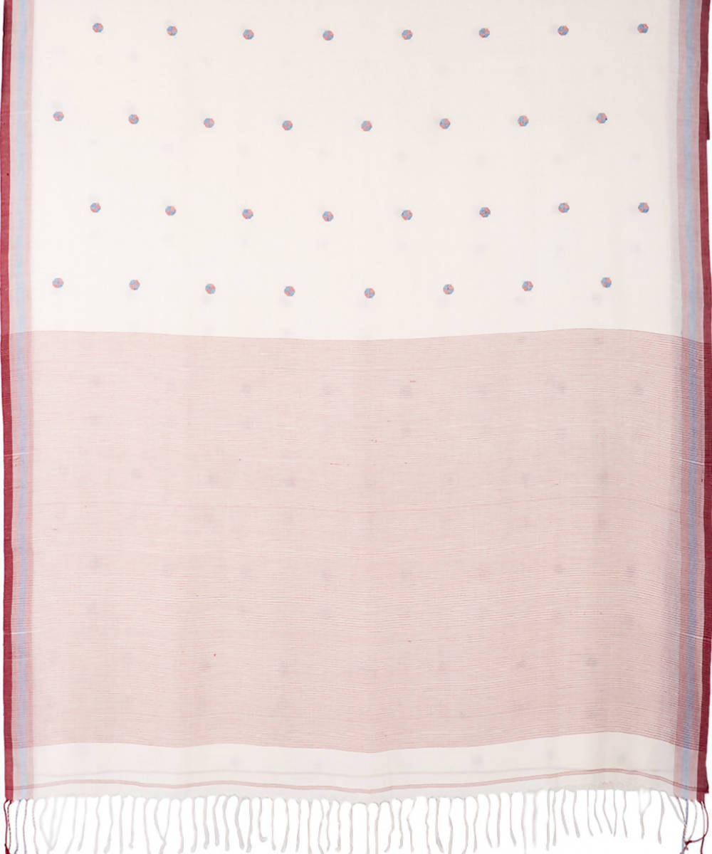 White butti handwoven cotton jamdani saree