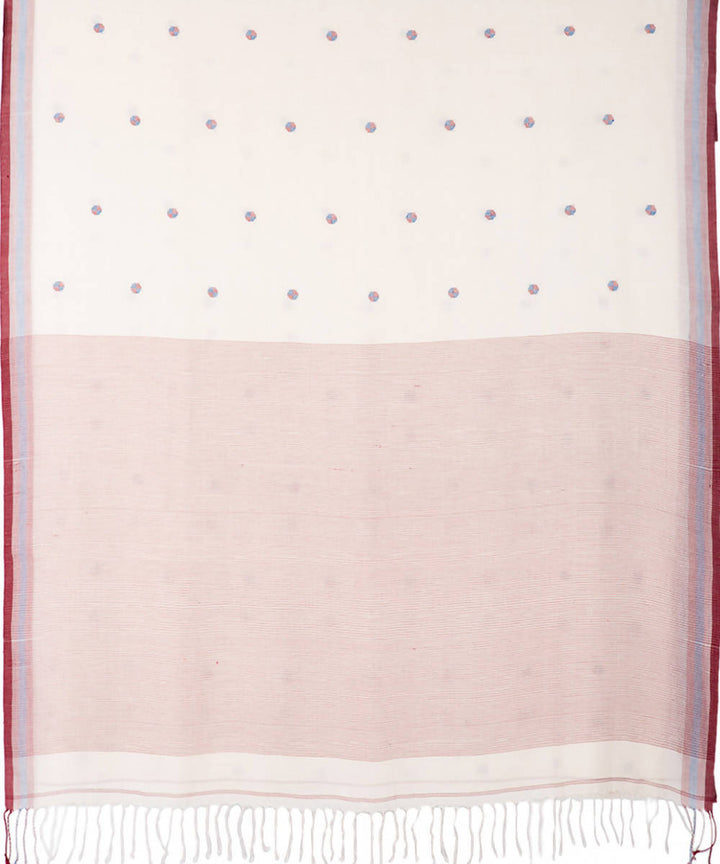 White butti handwoven cotton jamdani saree