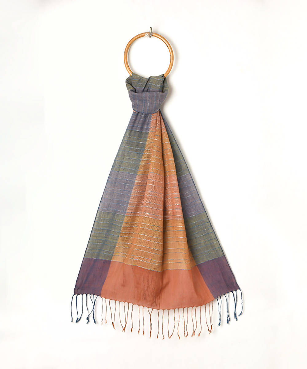 Handwoven multicolour vegetable dyed cotton stole