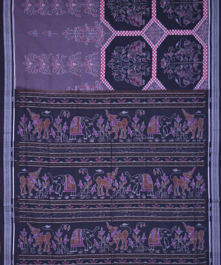 Grey pink black handwoven cotton ikat sambalpuri saree