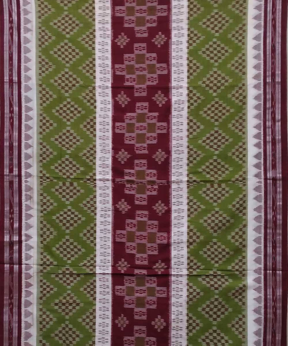 Avocado burgundy handwoven nuapatana ikat cotton saree