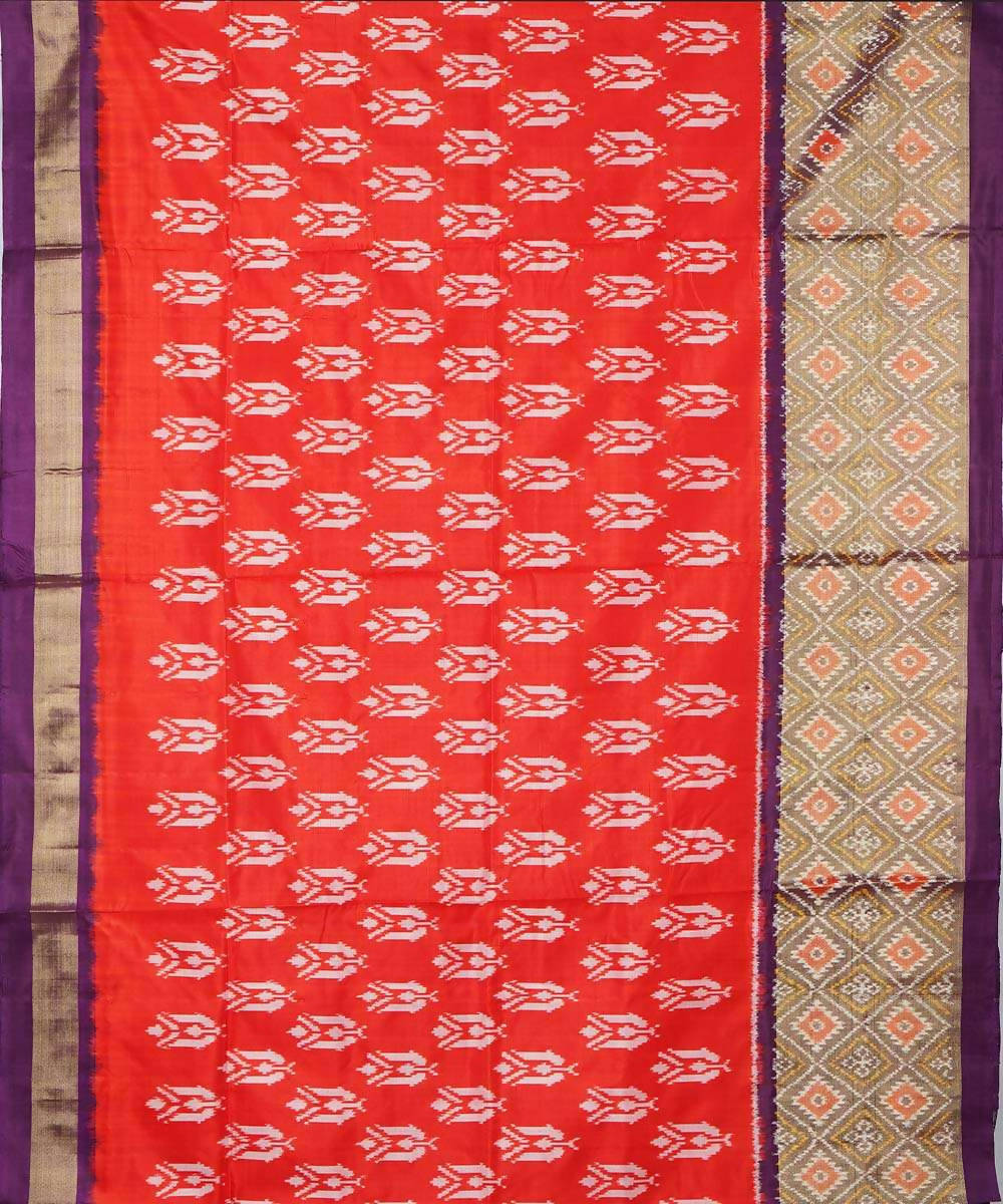 Red and purple handloom silk ikkat pochampally saree