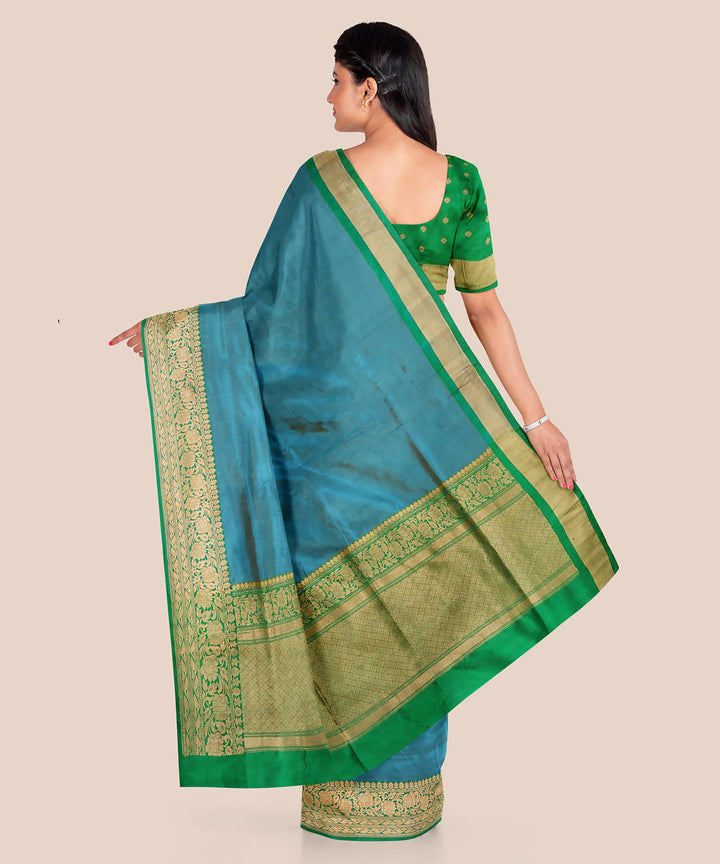 Light blue green handwoven katan silk banarasi saree
