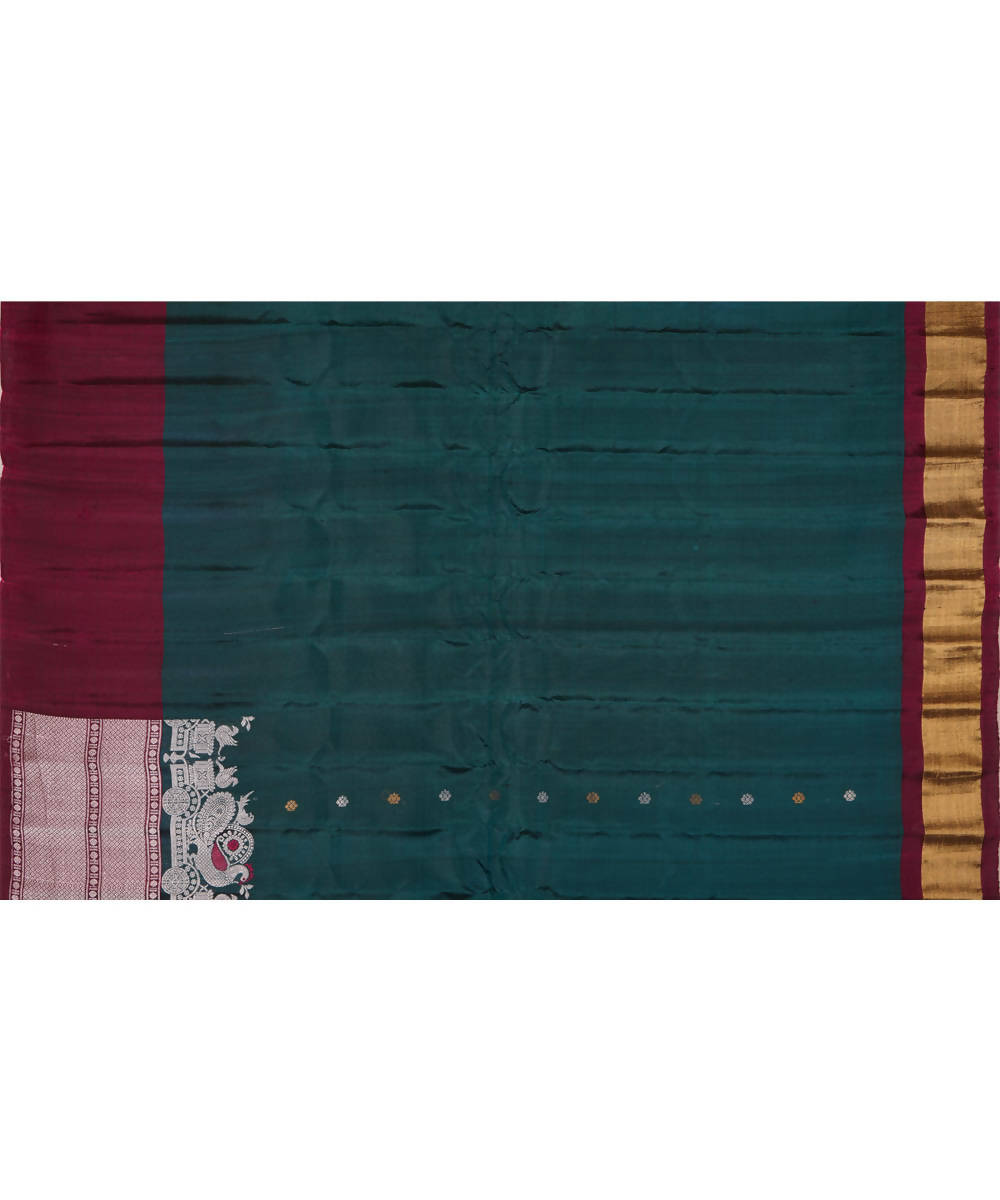 Deep jungle green handwoven silk gadwal saree