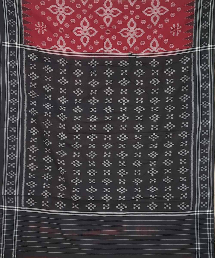 Chinese red black handwoven cotton ikat nuapatna saree