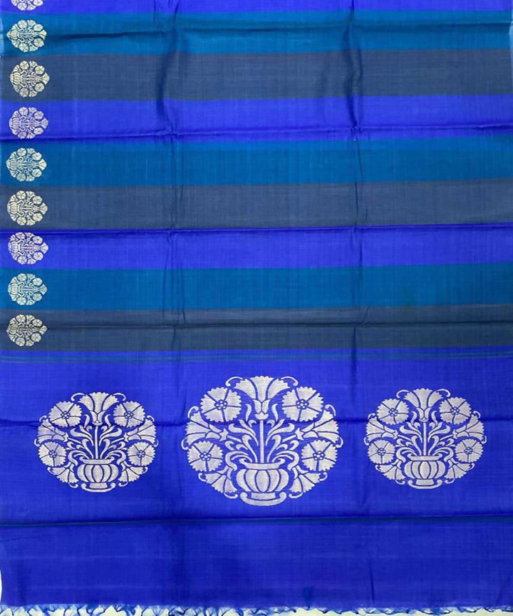Blue handwoven striped tussar silk saree