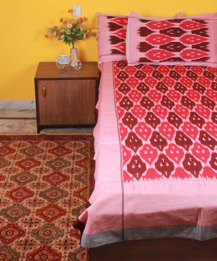 Pink and Brown Ikkat Cotton Bedsheet