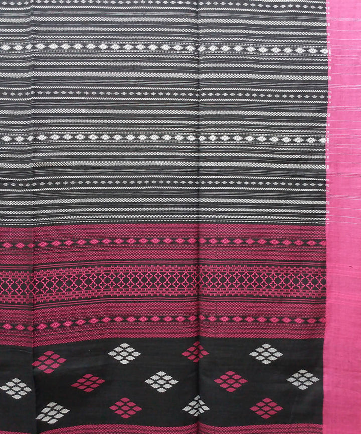Bengal handspun handwoven cotton black and pink saree