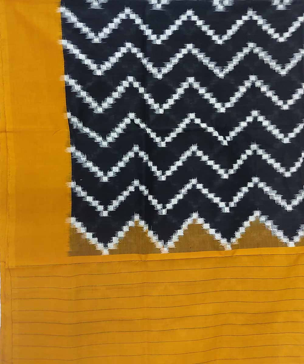 Dark black handloom cotton ikat pochampally saree