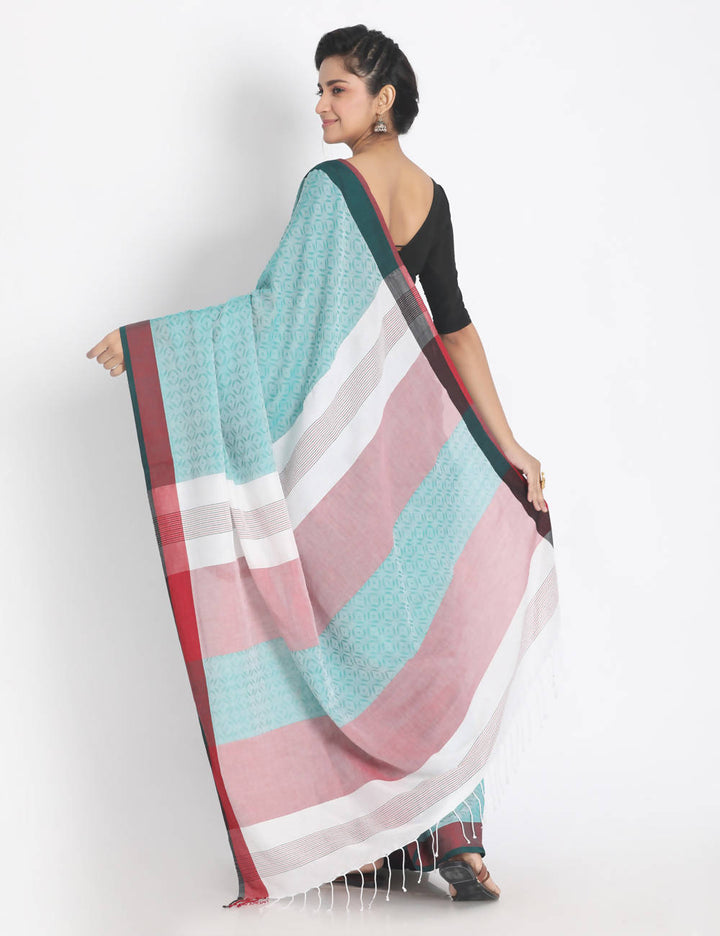 Baby blue handspun handwoven cotton saree