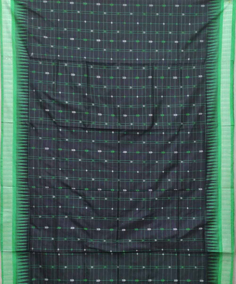 Black green handwoven bomkai silk saree