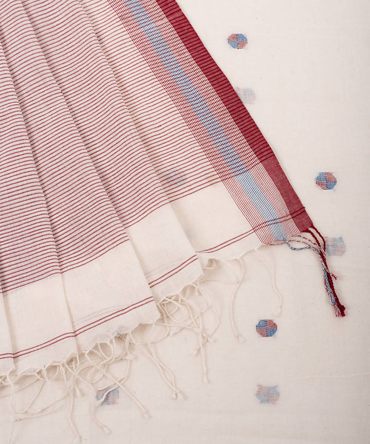 White butti handwoven cotton jamdani saree