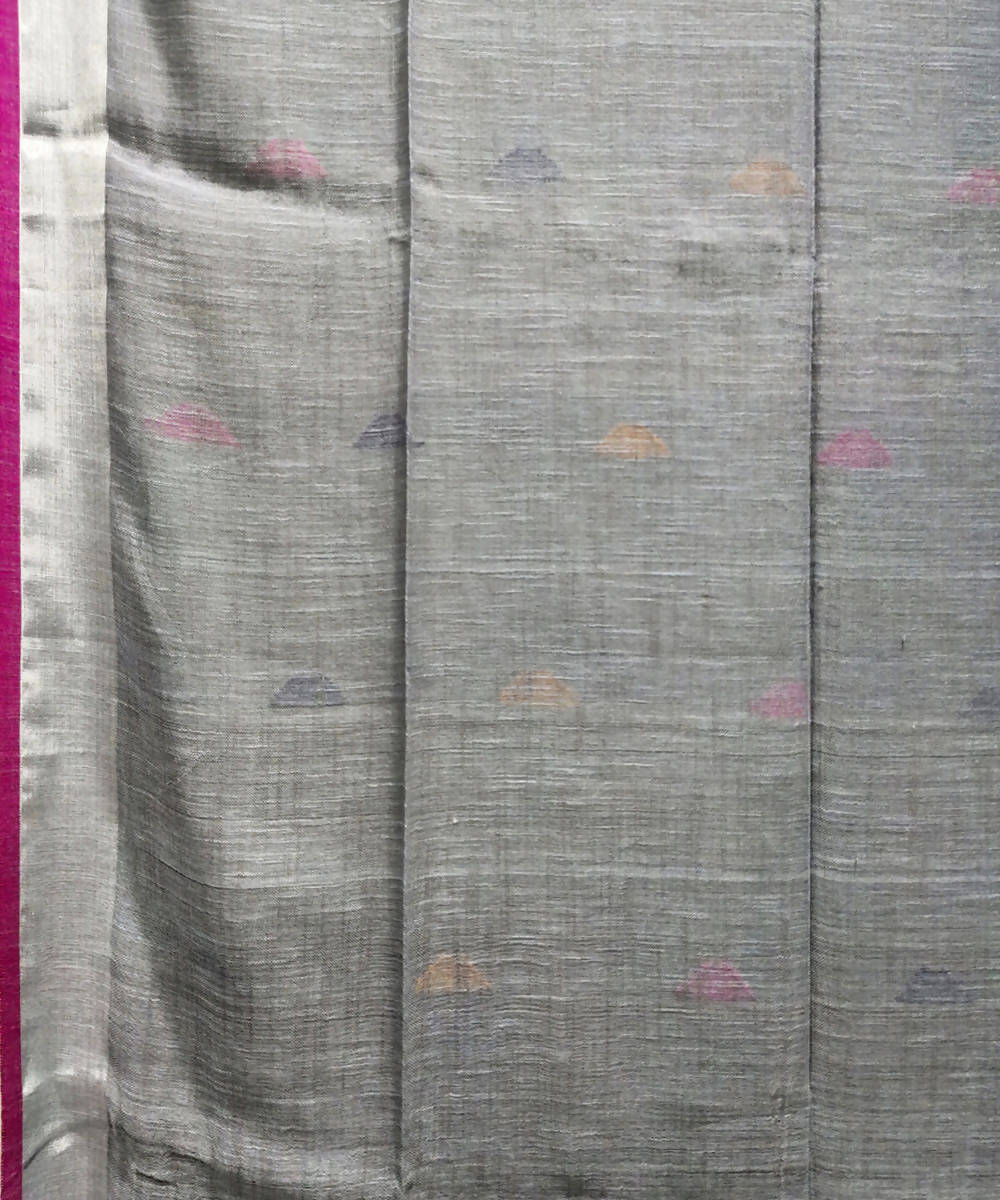 Grey handwoven handspun cotton saree