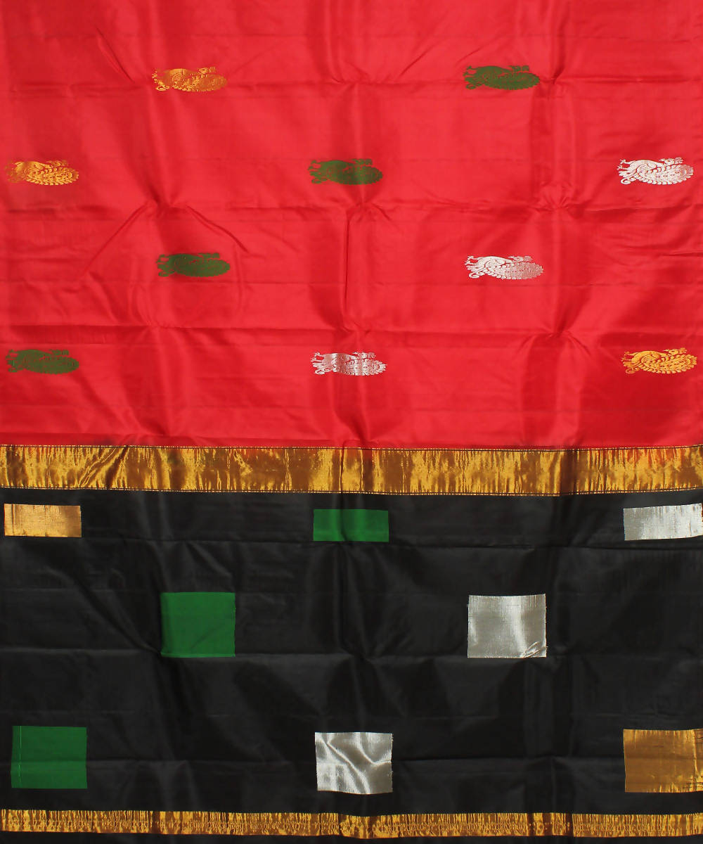 Red and Black Karnataka Handloom Silk Saree