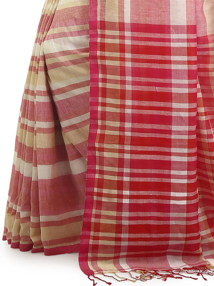 White red handloom handspun saree