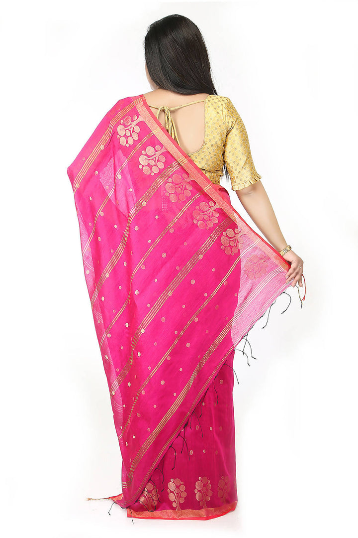 Pink bengal handloom extrawefts work saree