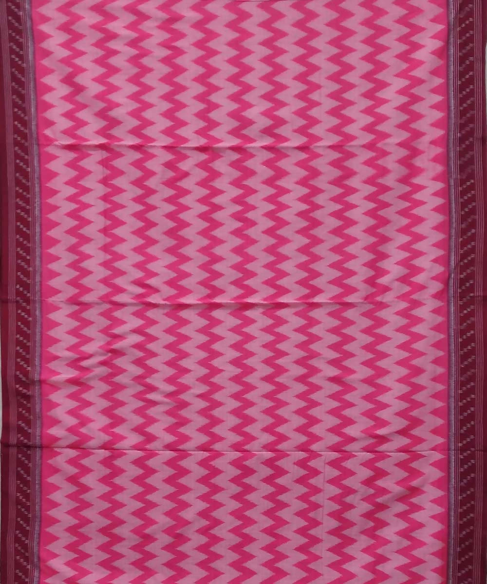 Pink maroon handwoven nuapatana ikat cotton saree