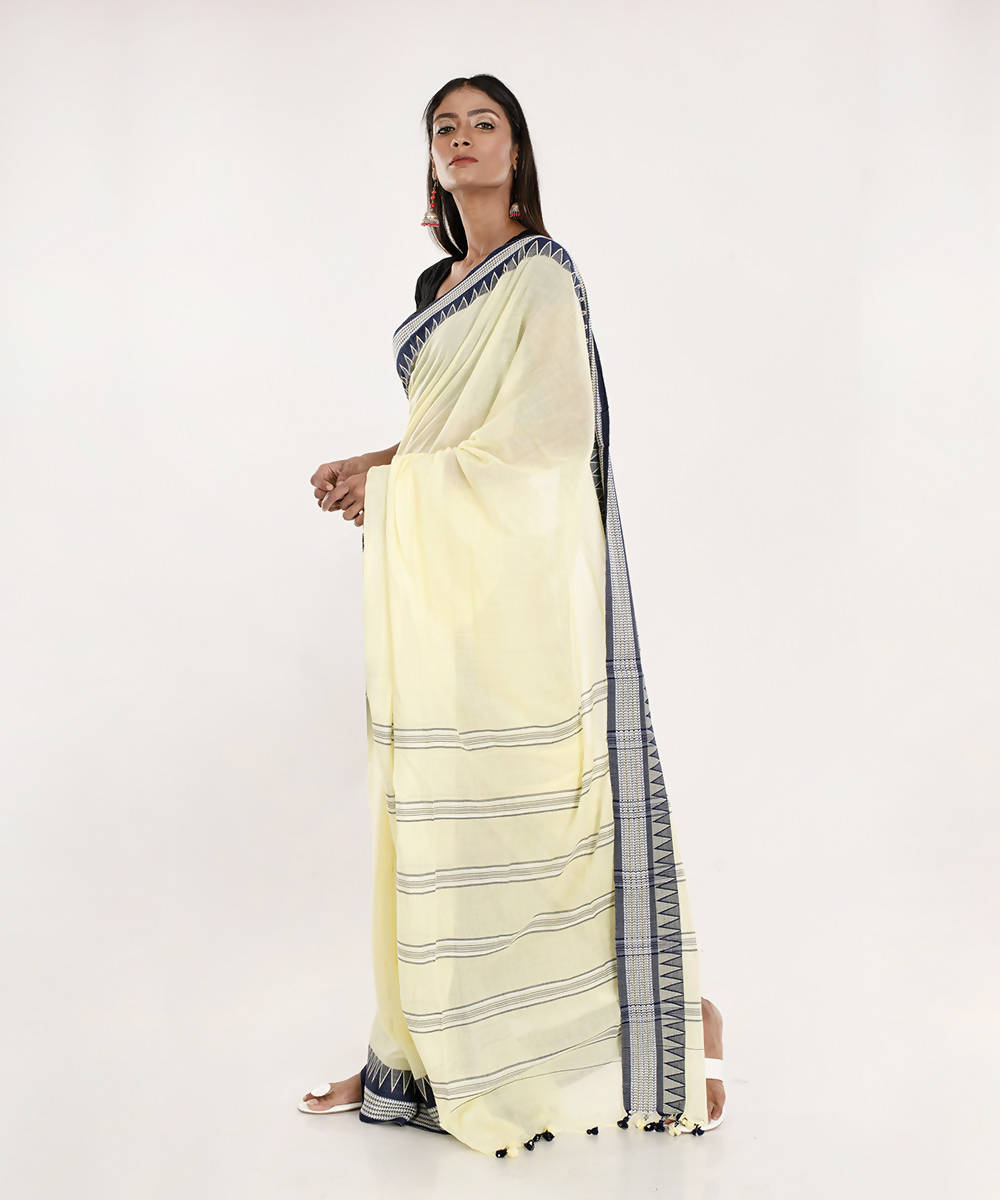 Pale yellow handloom tangail bengal cotton saree