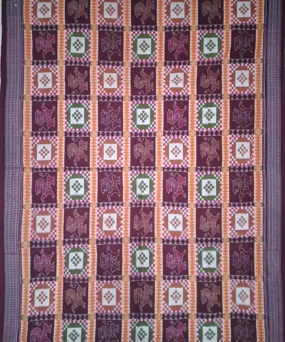 Dark scarlet handloom cotton sambalpuri saree