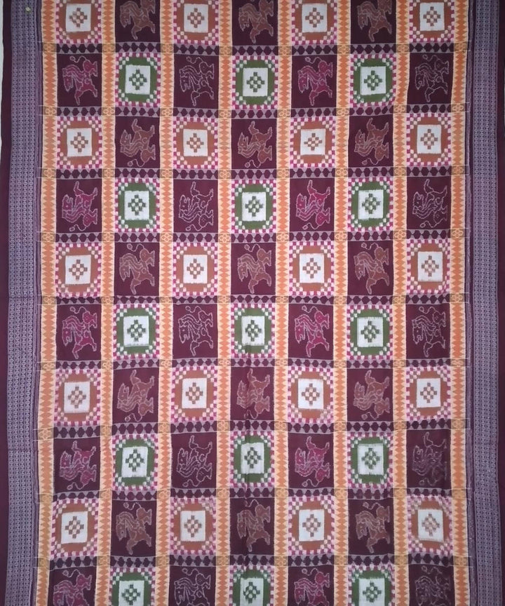 Dark scarlet handloom cotton sambalpuri saree