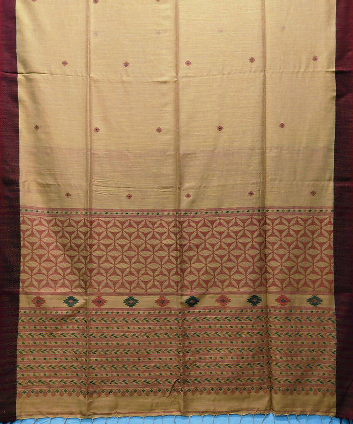 Beige black handloom cotton saree