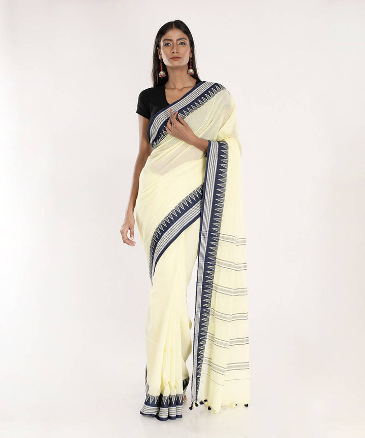 Pale yellow handloom tangail bengal cotton saree