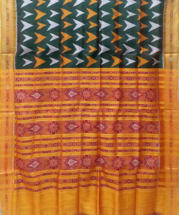 Dark green and mustard handwoven silk khandua saree