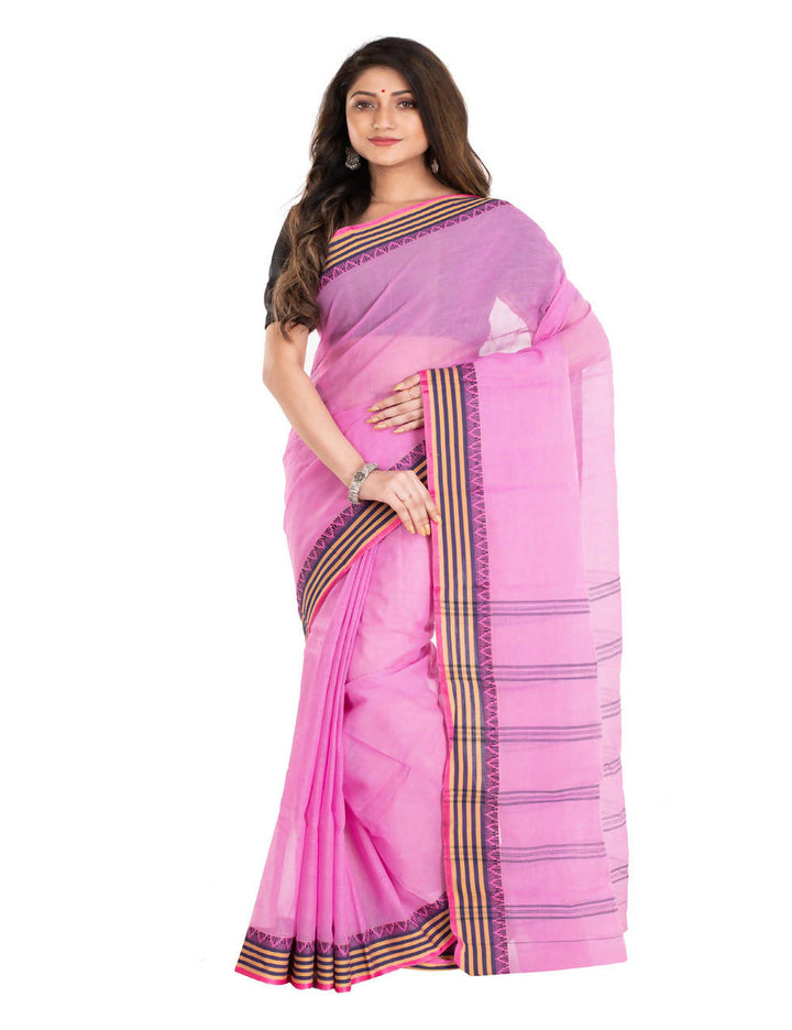 Light pink bengal dhaniakali cotton handwoven saree