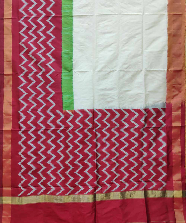 Azure white red handloom silk pochampally ikat saree