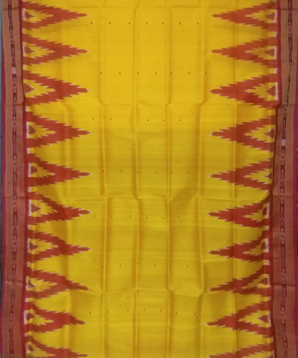 Yellow maroon handwoven silk khandua saree