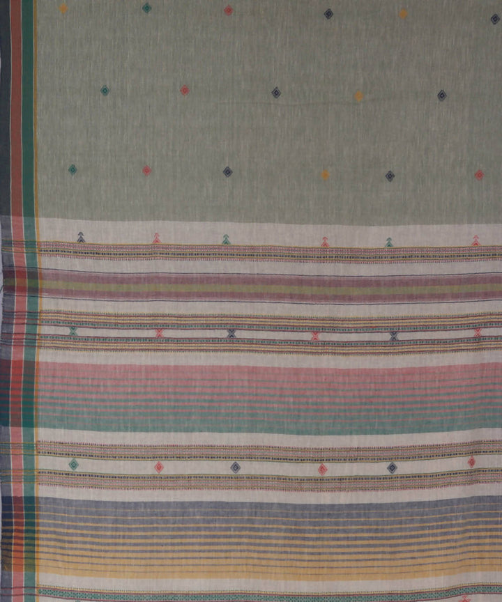 Leaf green handwoven kutchi weave kala cotton saree