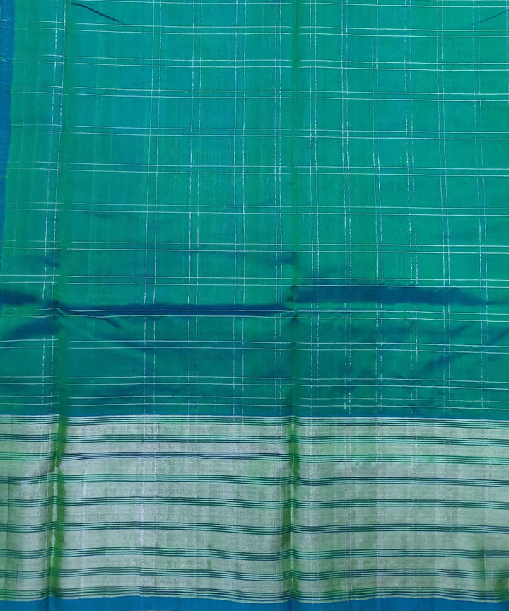 Blue Green Batani Butta Zari Checks Handwoven Sico Venkatagiri Saree