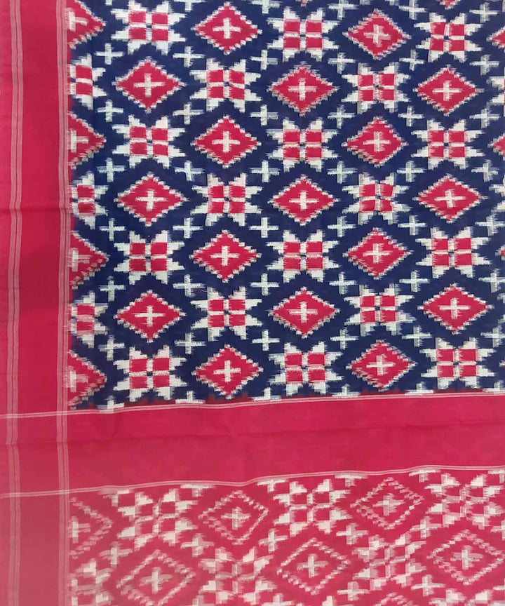 Navy blue with red handloom cotton ikat pochampally saree