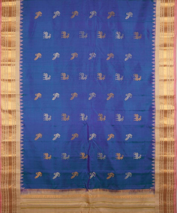 blue beige handloom gadwal silk saree