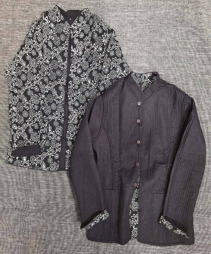 Grey and black block print reversible jacket with cotton quilting