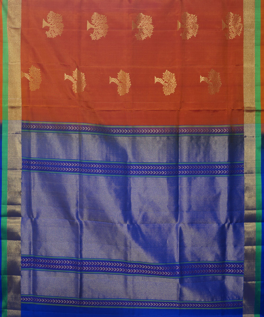 Brown Blue Handloom Soft Silk Saree