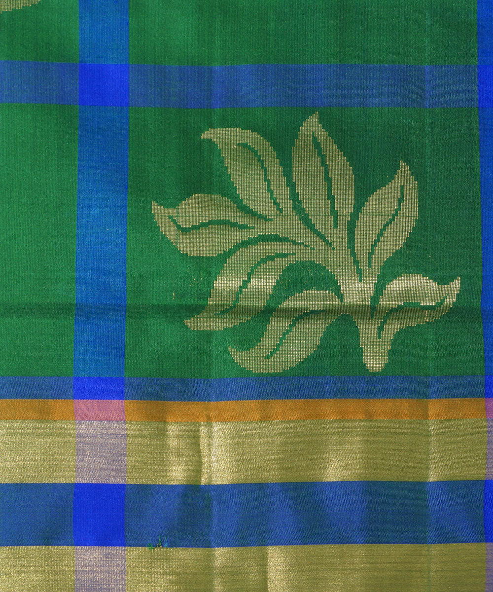 Dark Green Blue Handloom Soft Silk Saree