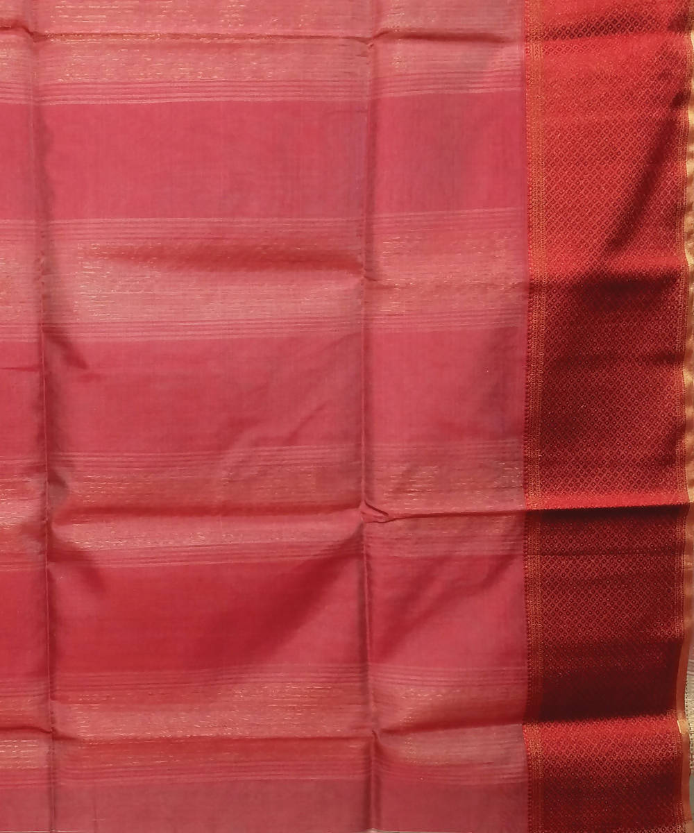 Grey and red handloom cotton silk maheshwari saree