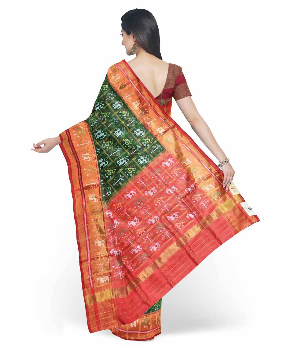 Dark green red handloom patola silk saree