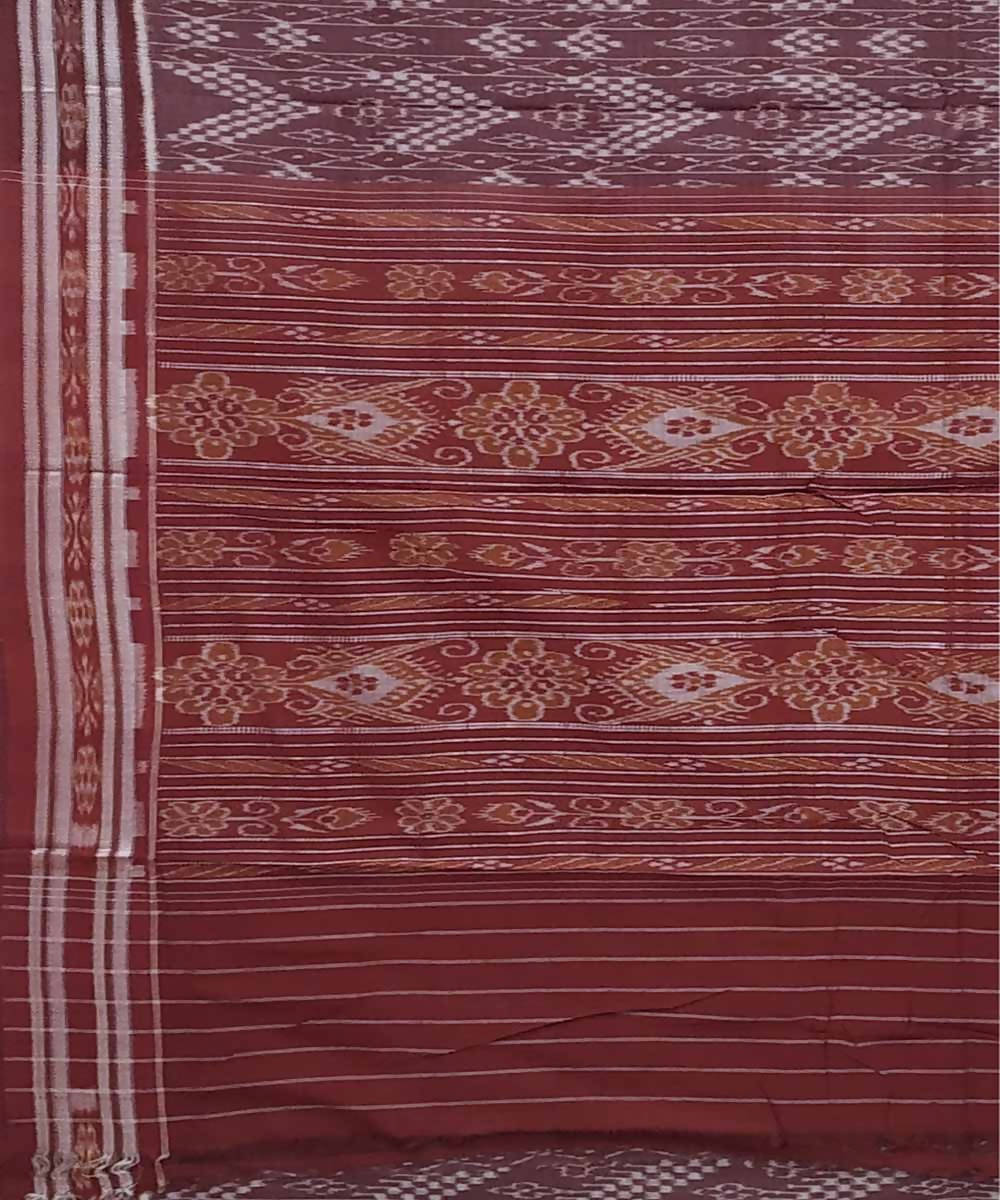 Mahogany brown handwoven cotton ikat nuapatna saree