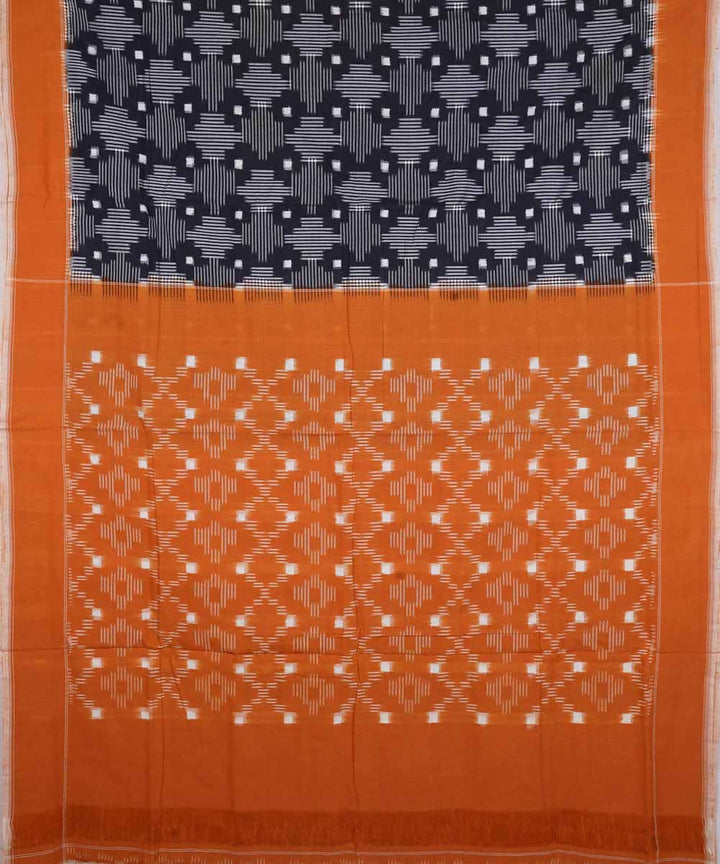 Black and mustard cotton handloom double ikat pochampally saree