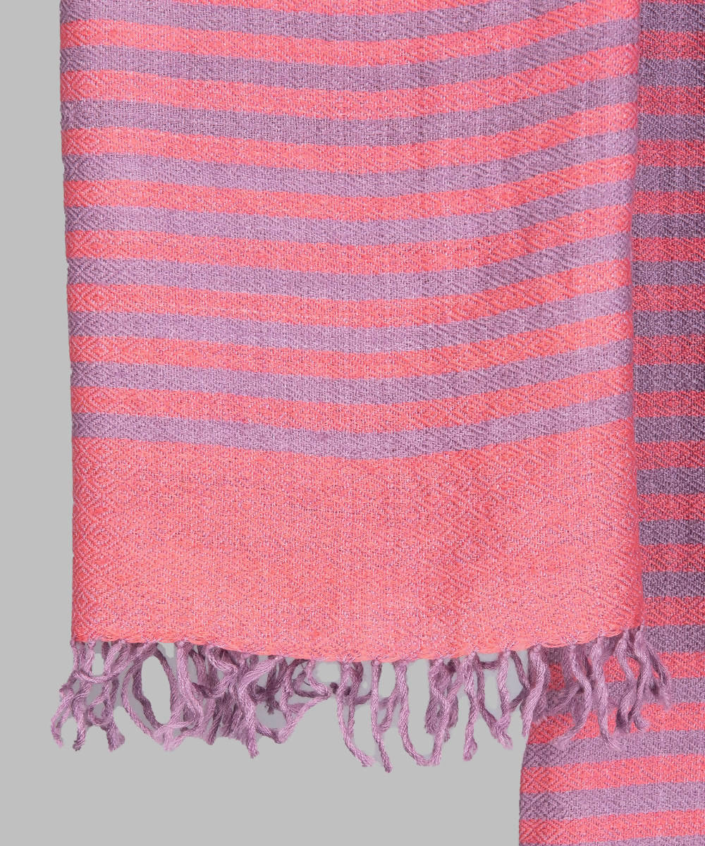 Pink lilac stripe handwoven panchachuli wool blend pashmina stole
