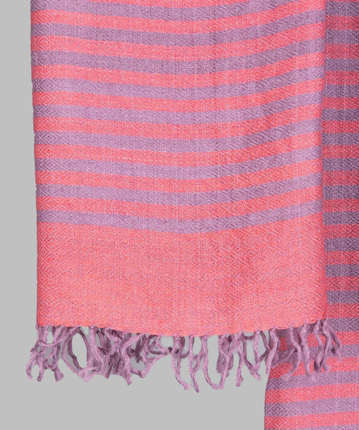 Pink lilac stripe handwoven panchachuli wool blend pashmina stole