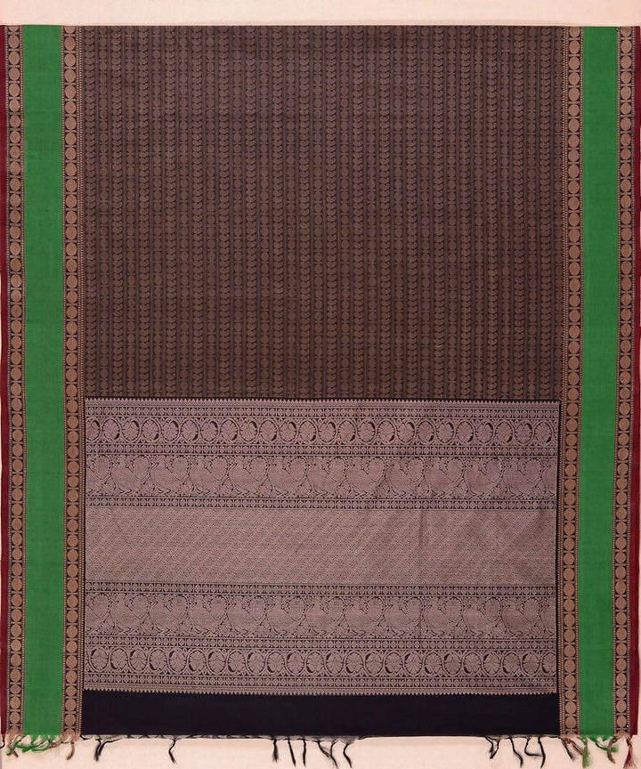 Grey beige Handloom Kanchi paisley jacquard thread work cotton saree