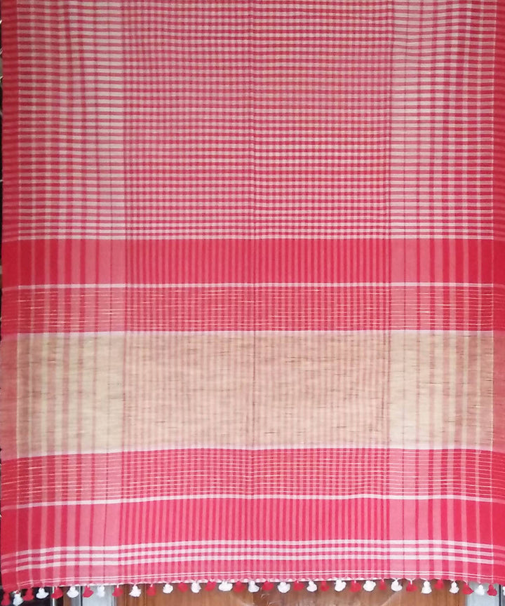 White Red Green Bengal Handloom Gamcha Cotton Saree