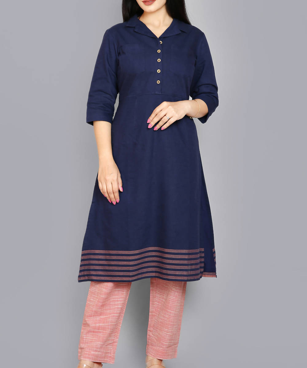 Kiara crafts Navy blue cotton tunic with light pink pant