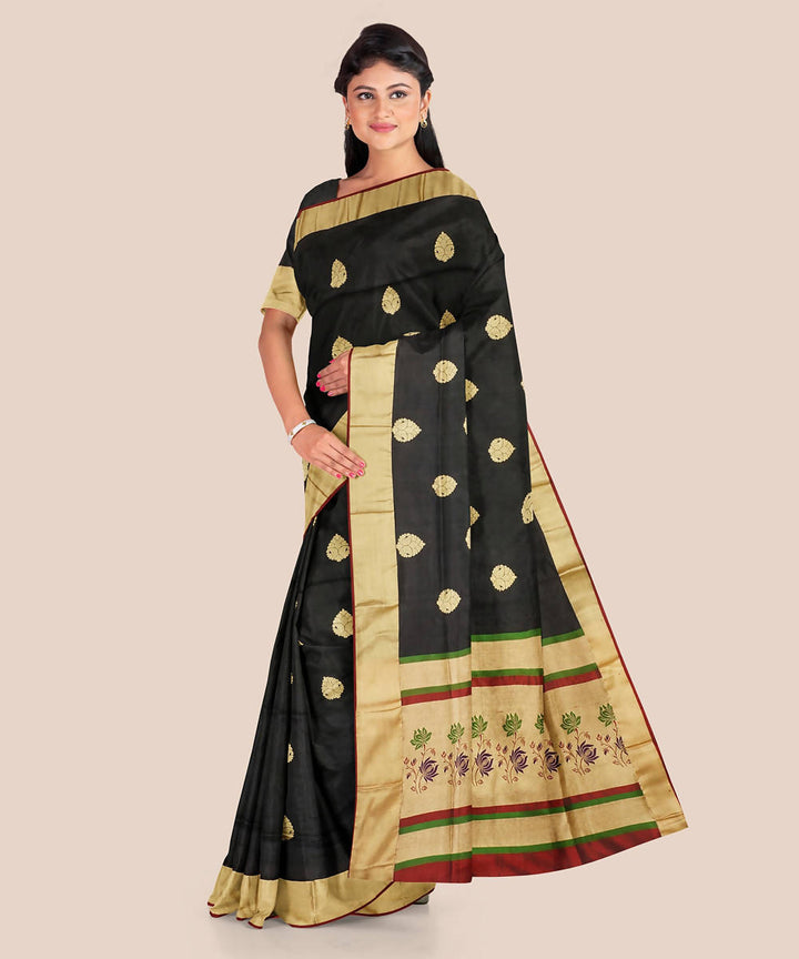 Black handloom silk katan banarasi saree