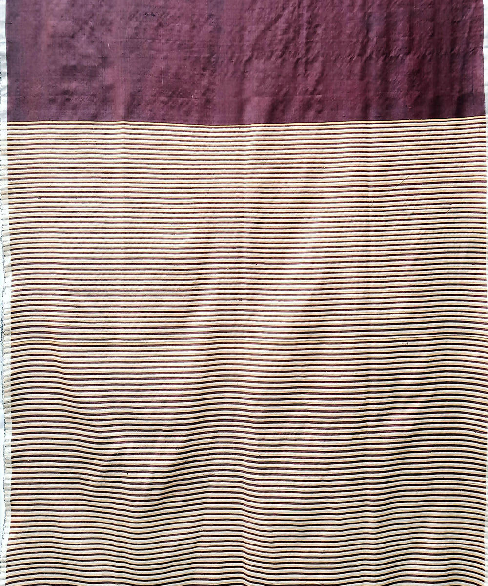 Wine purple white handwoven extra weft tussar silk saree