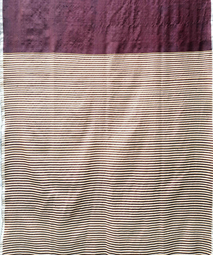 Wine purple white handwoven extra weft tussar silk saree